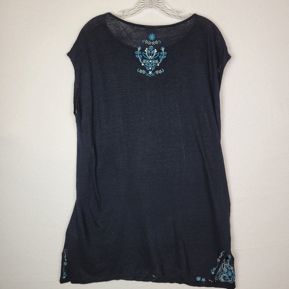 J. Jill Womens Embroidered Linen Floral Tunic Top Size Large Blue Lightweight - Picture 8 of 8